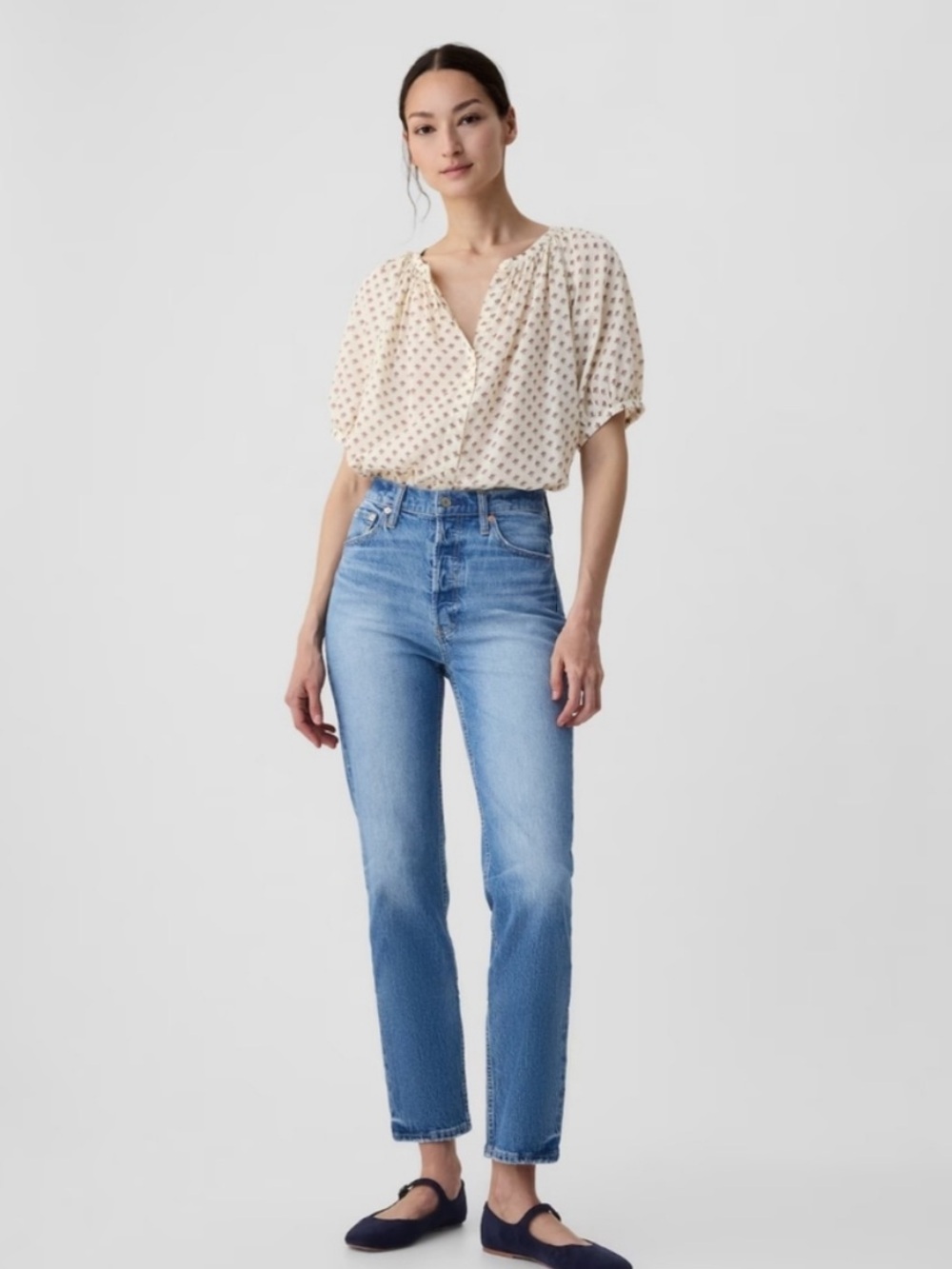 DÔEN x GAP Cream Floral Short Sleeve Blouse, Size XS - Picture 5 of 8